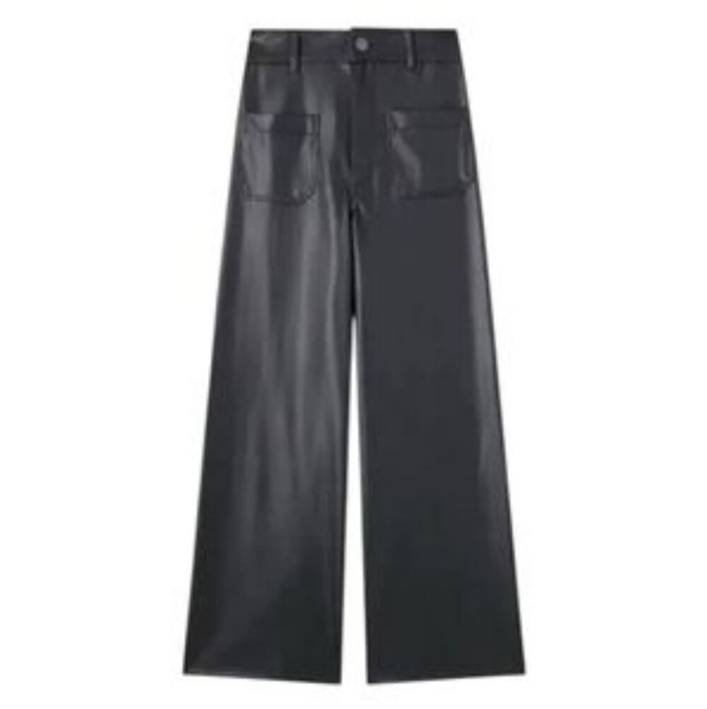 Zara Marine Pants Black Wide-Leg Faux Leather Pants Blogger Favorite